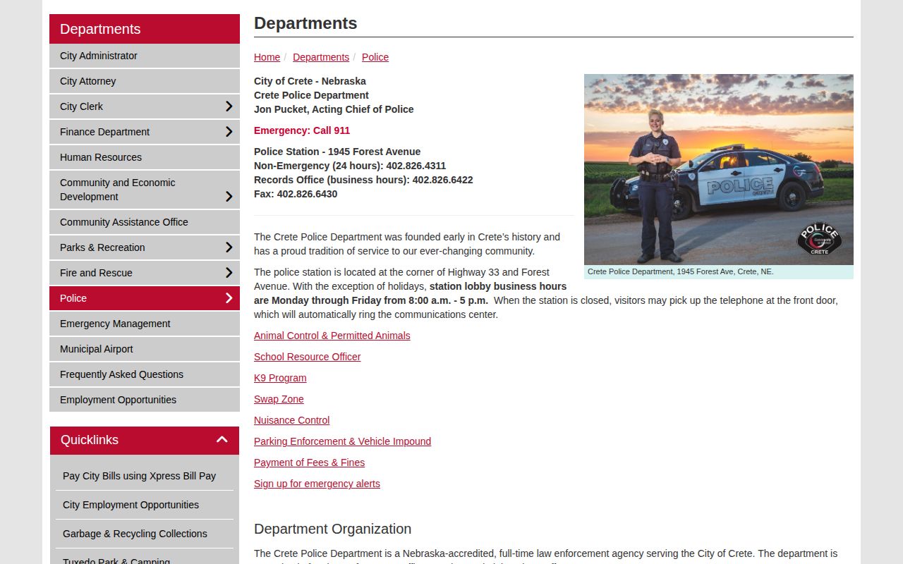 Crete Police Department official page for Saline County arrest records