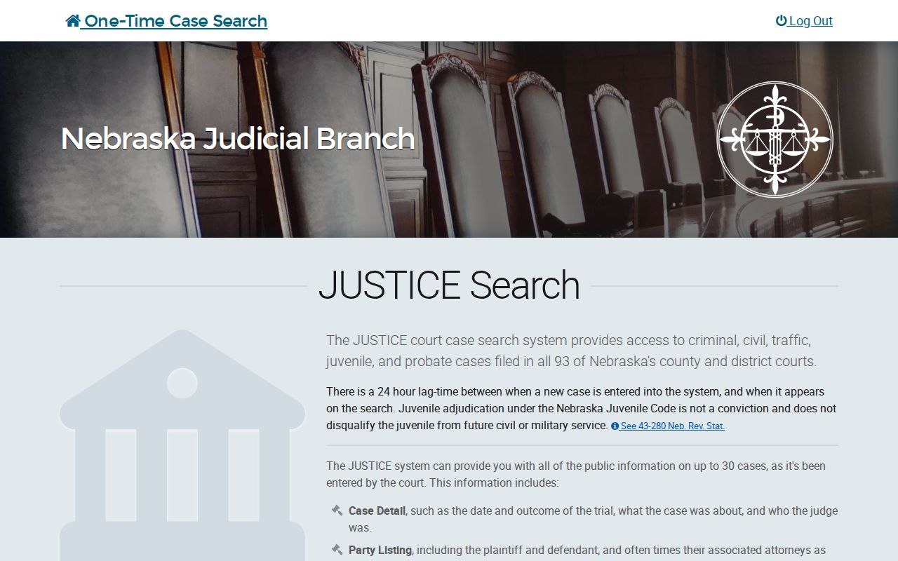 Nebraska JUSTICE court search for Saline County warrant-related court records